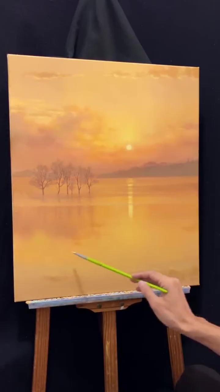 How to draw beautiful sunset with artbeek acrylic; making of my ocean sunset 