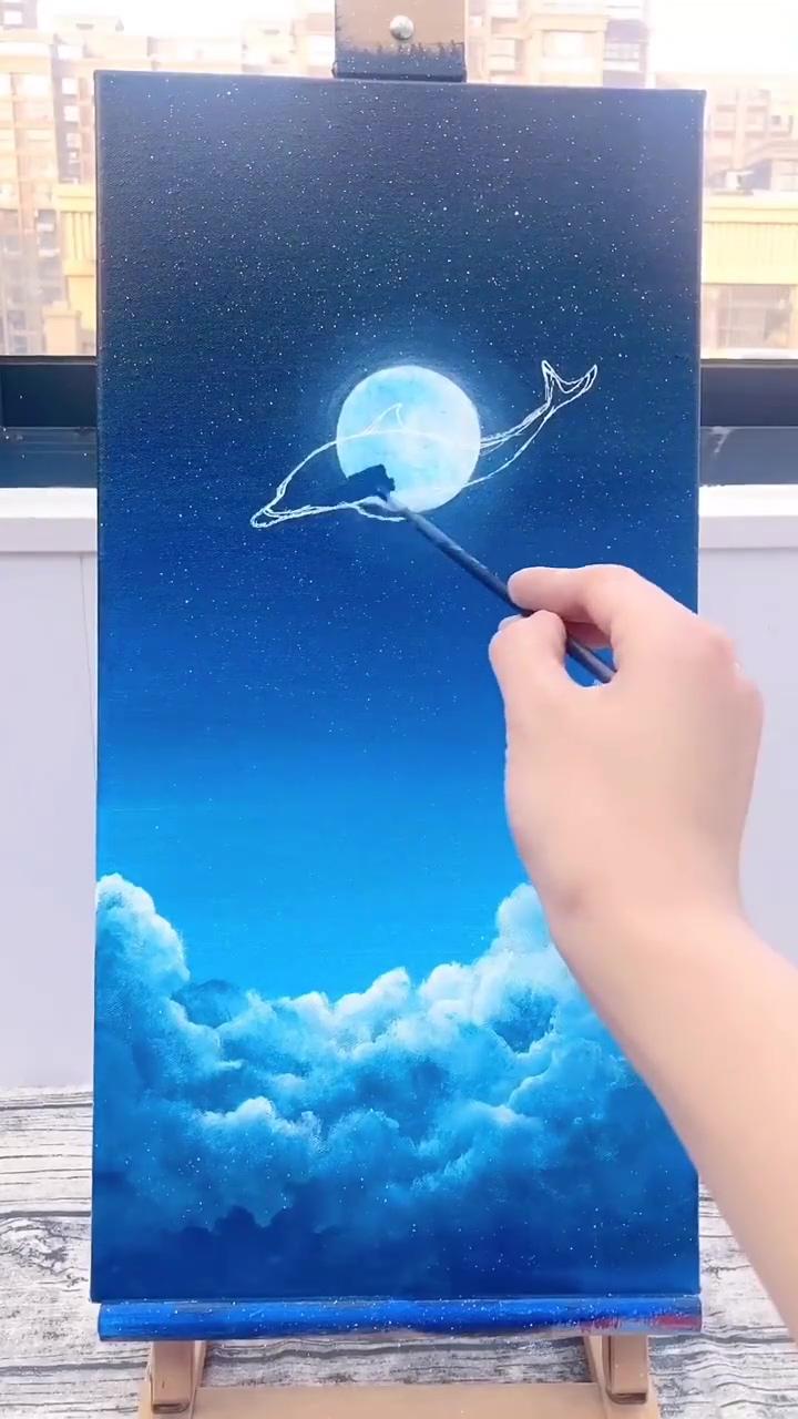 How to draw dolphin in the sky with artbeek acrylic; canvas painting