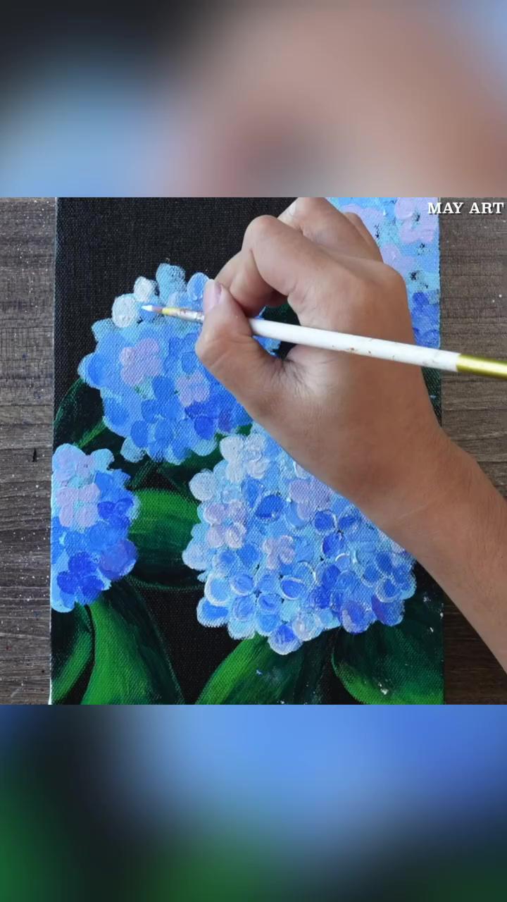 How to draw hydrangeas / easy acrylic painting techniques; red poppy field painting idea in gouache