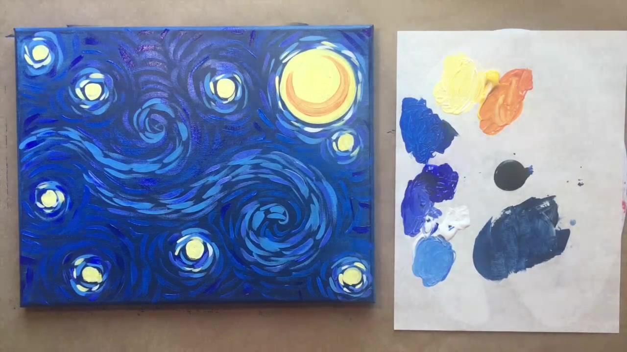 How to paint easy van gogh starry night; canvas painting tutorials