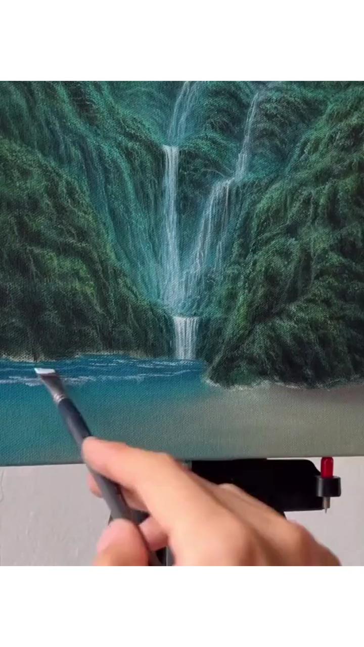 How to paint tropical waterfall, landscape acrylic painting | fall landscape painting