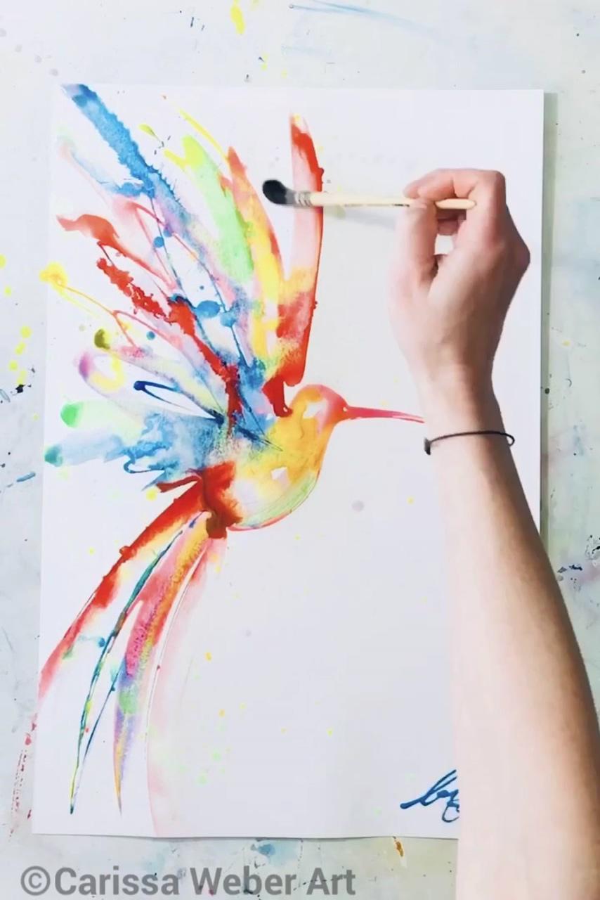 Hummingbird speed painting by carissa weber art, original watercolor, how-to, diy, craft, decor; painting art projects