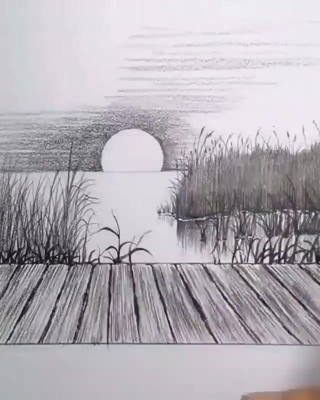 Landscape pencil drawings; landscape sketch