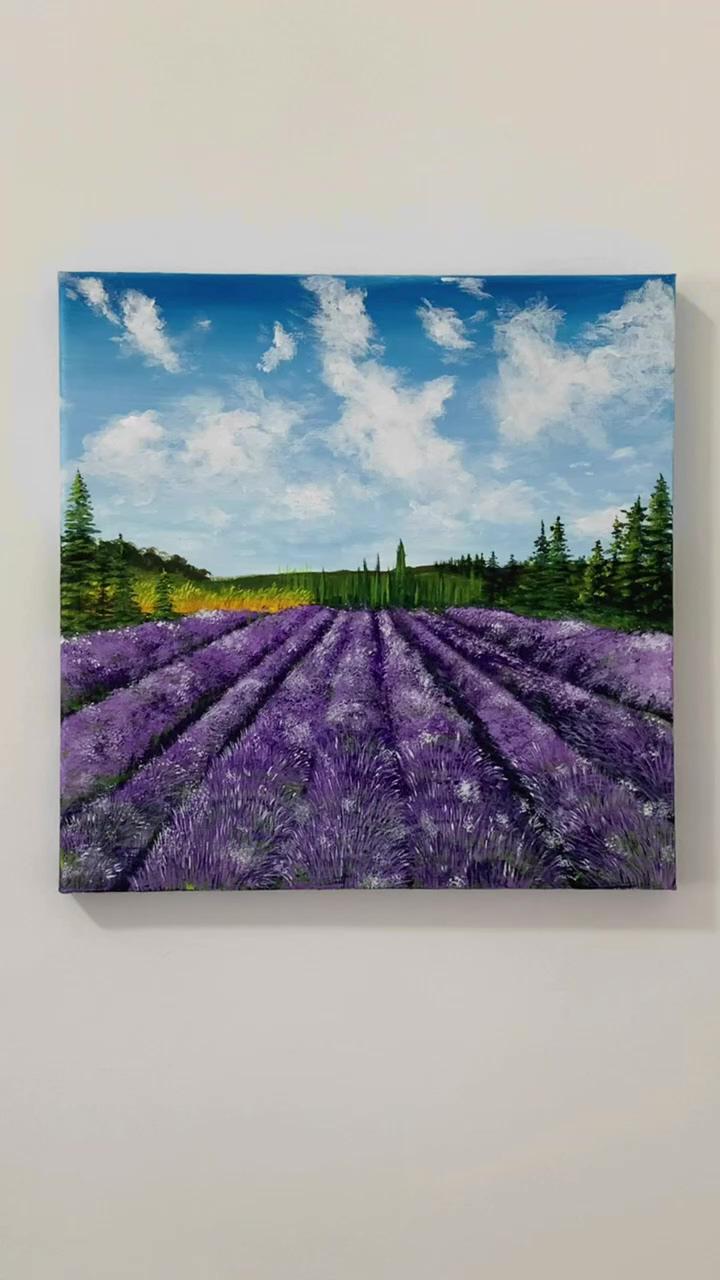 Lavender field painting acrylic / flower field painting idea; mountain acrylic painting
