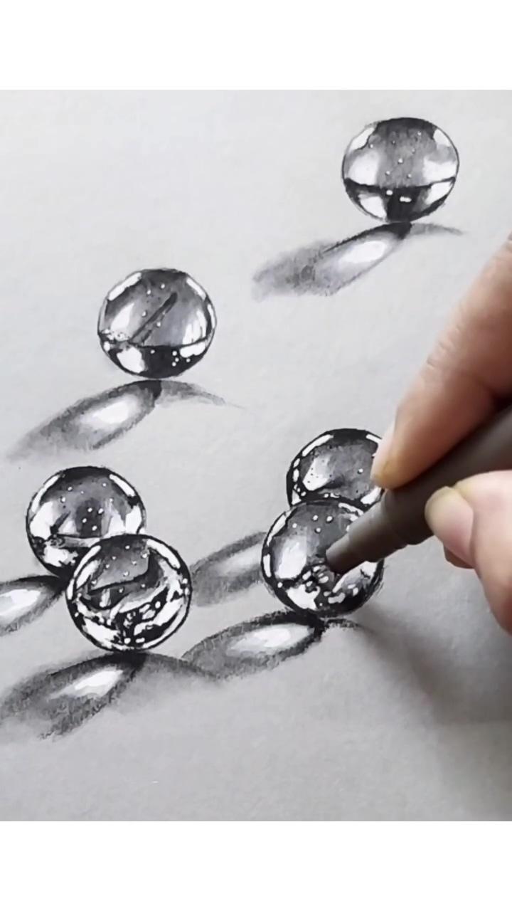 Learn how to draw realistic marble balls; painting art lesson