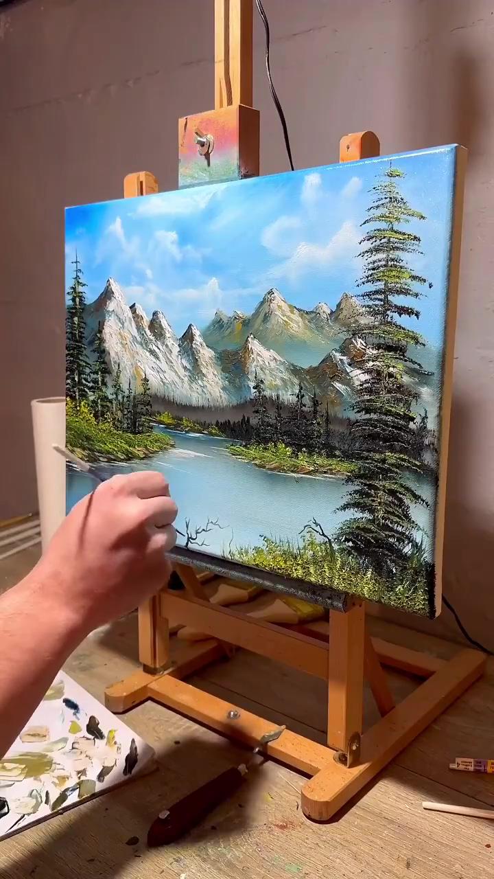 Modern landscape canvas wall art mountain painting for sale; landscape painting tutorial