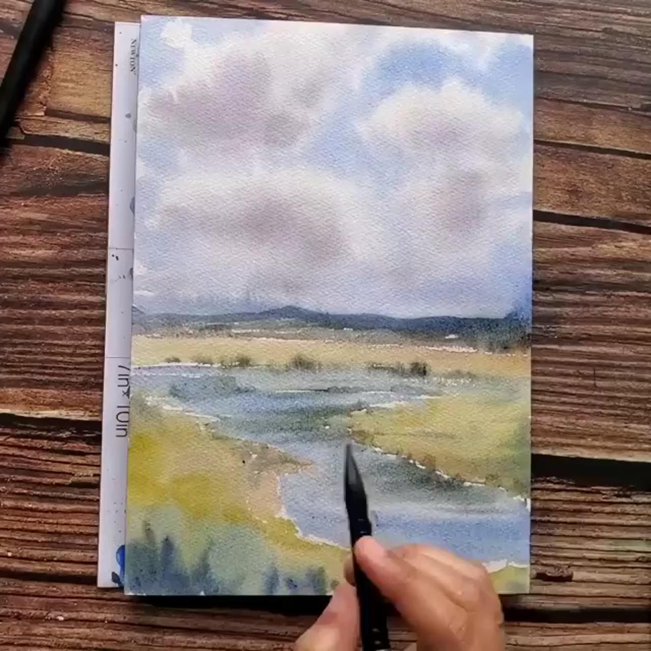 Nature landscape painting beginner watercolor tutorial: how to paint with watercolors | watercolor landscape tutorial