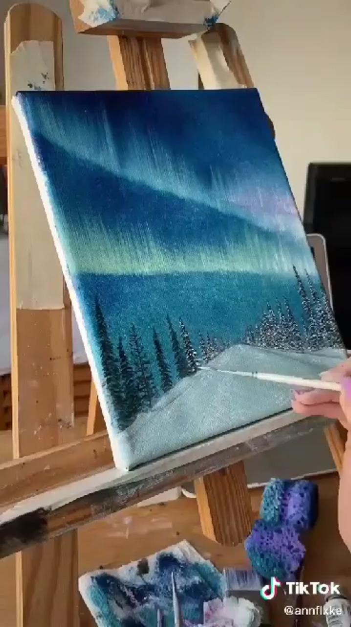 Northern lights painting; canvas painting tutorials