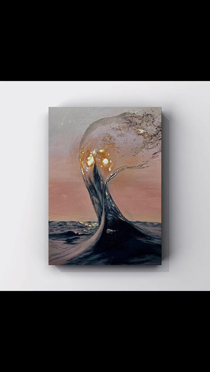 Ocean wave oil painting, spray acrylic painting | watercolor paintings nature