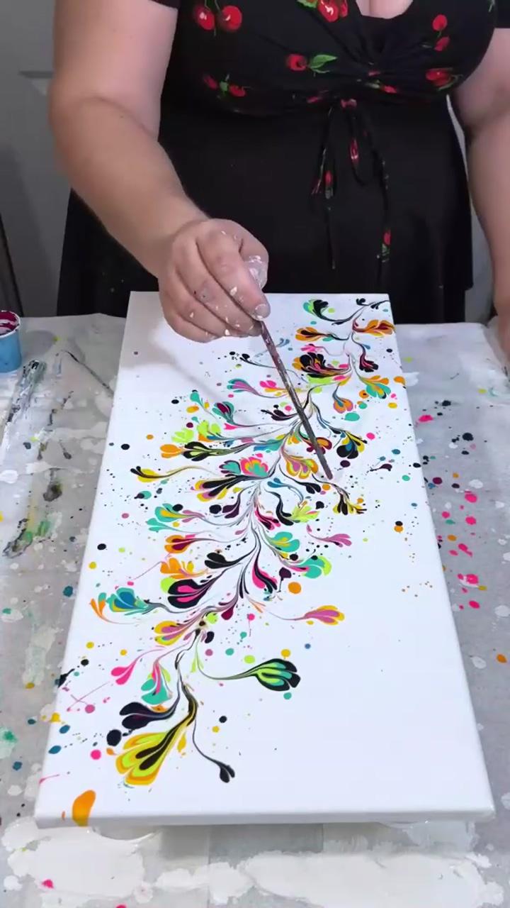 Paint splatter pour turn; diy abstract canvas art