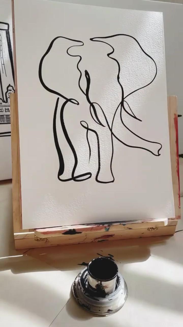 Painting an elephant with just 1 line | color drawing art