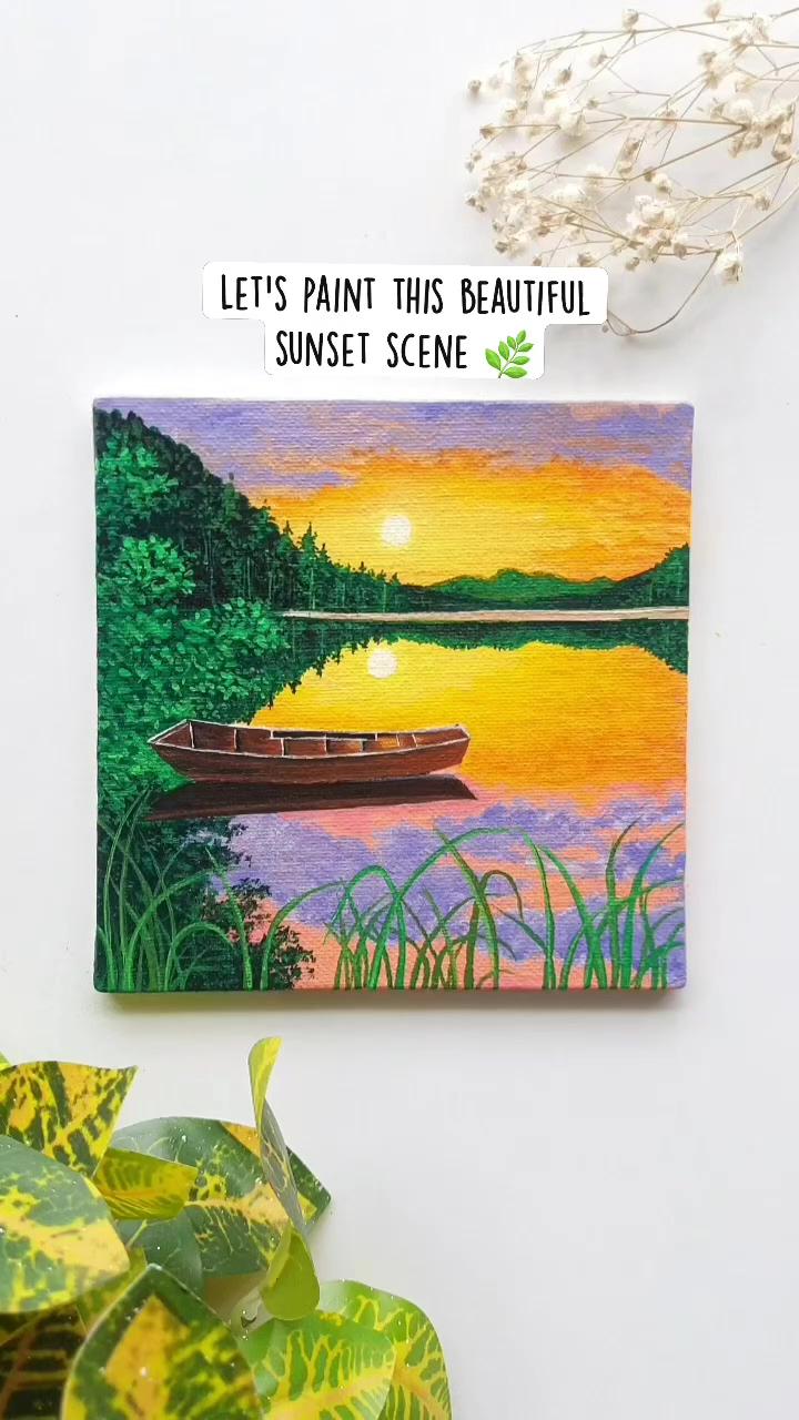 Painting sunset scene; acrylic painting --hope