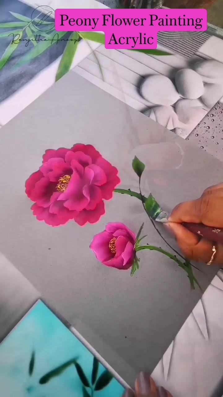 Peony flower painting acrylic; round brush painting beautiful flowers acrylic painting