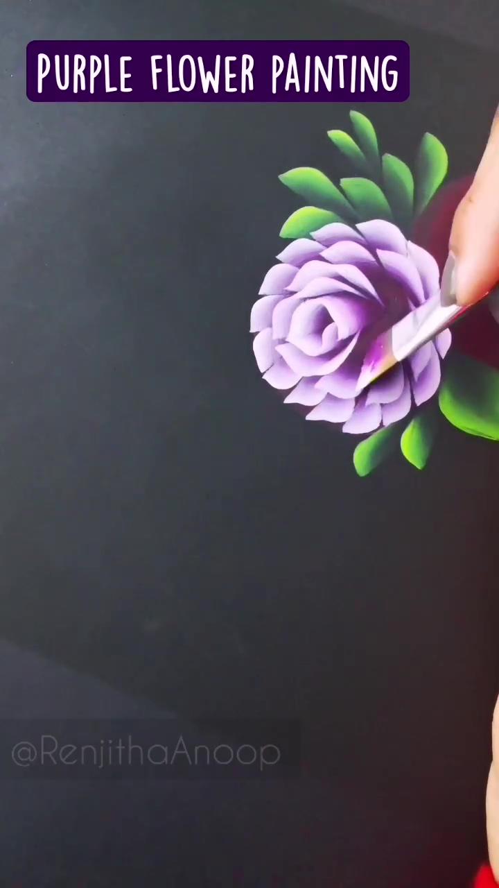 Purple flower painting acrylic painting; quick flower painting ideas round brush flower painting 