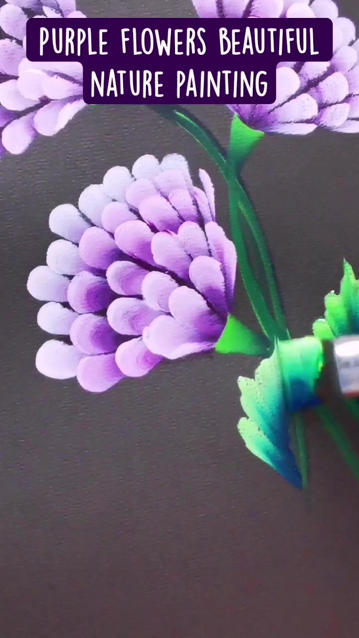 Purple flowers beautiful nature painting; painting in mini canvas
