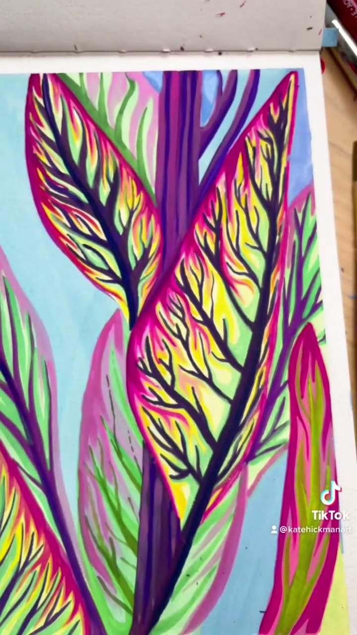 Rainbow botanical gouache illustration; art painting gallery