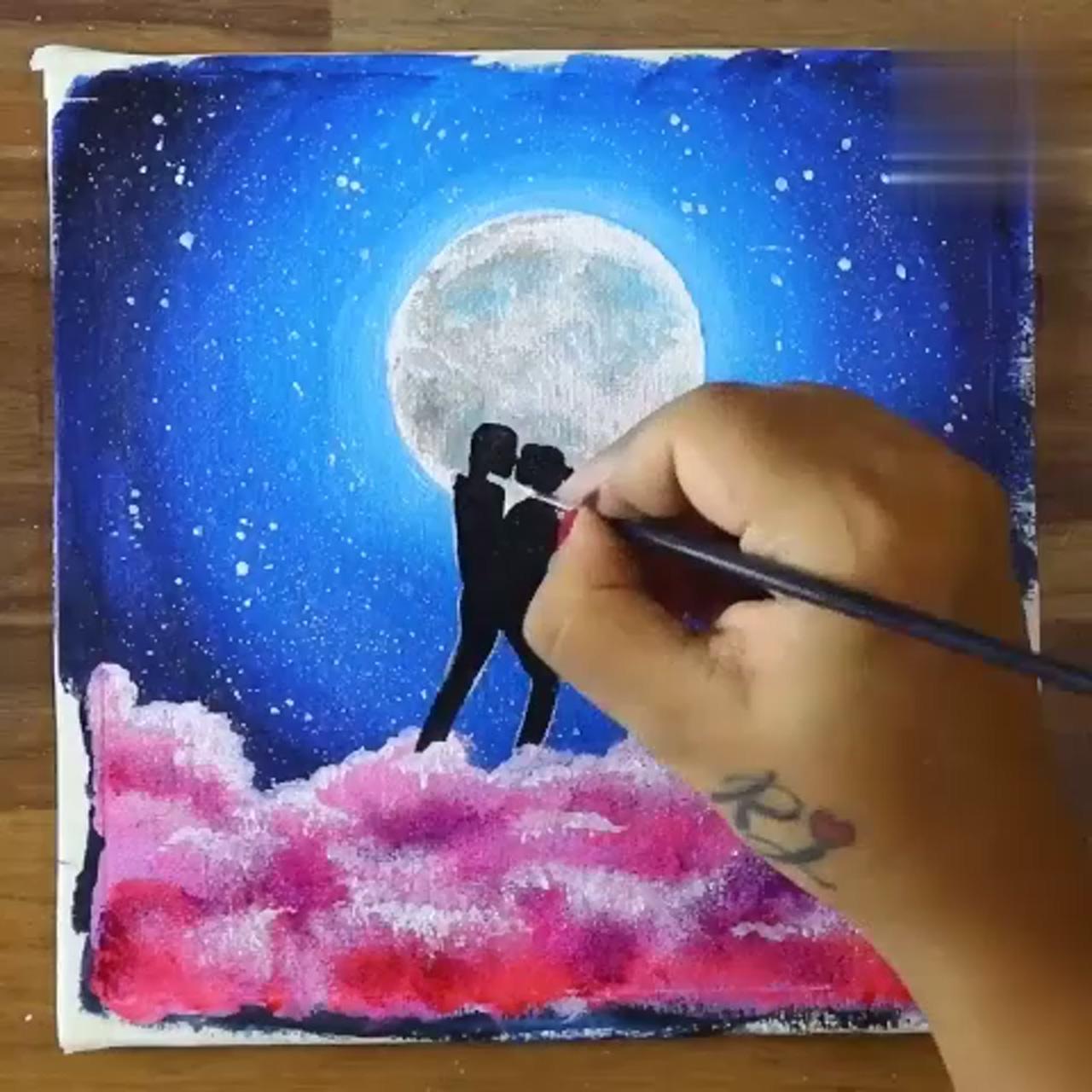 Romance in the moonlight - easy canvas painting; simple canvas paintings