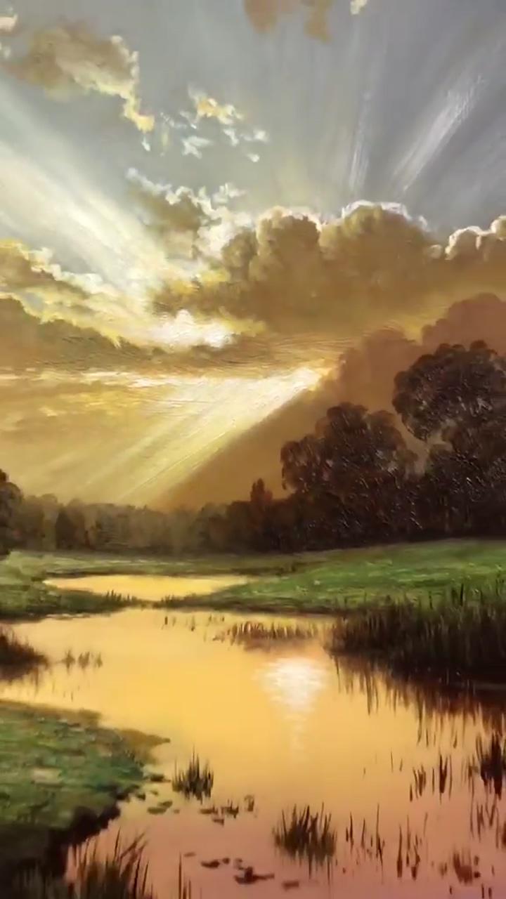 Share the natural landscape oil painting,beauty of oil painting; canvas painting tutorials