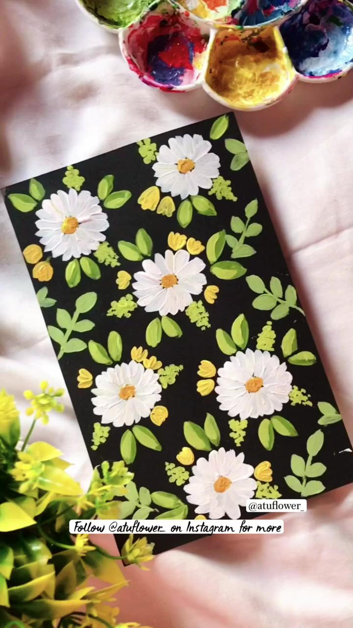 Simple acrylic floral pattern artwork in 15 seconds; canvas painting designs