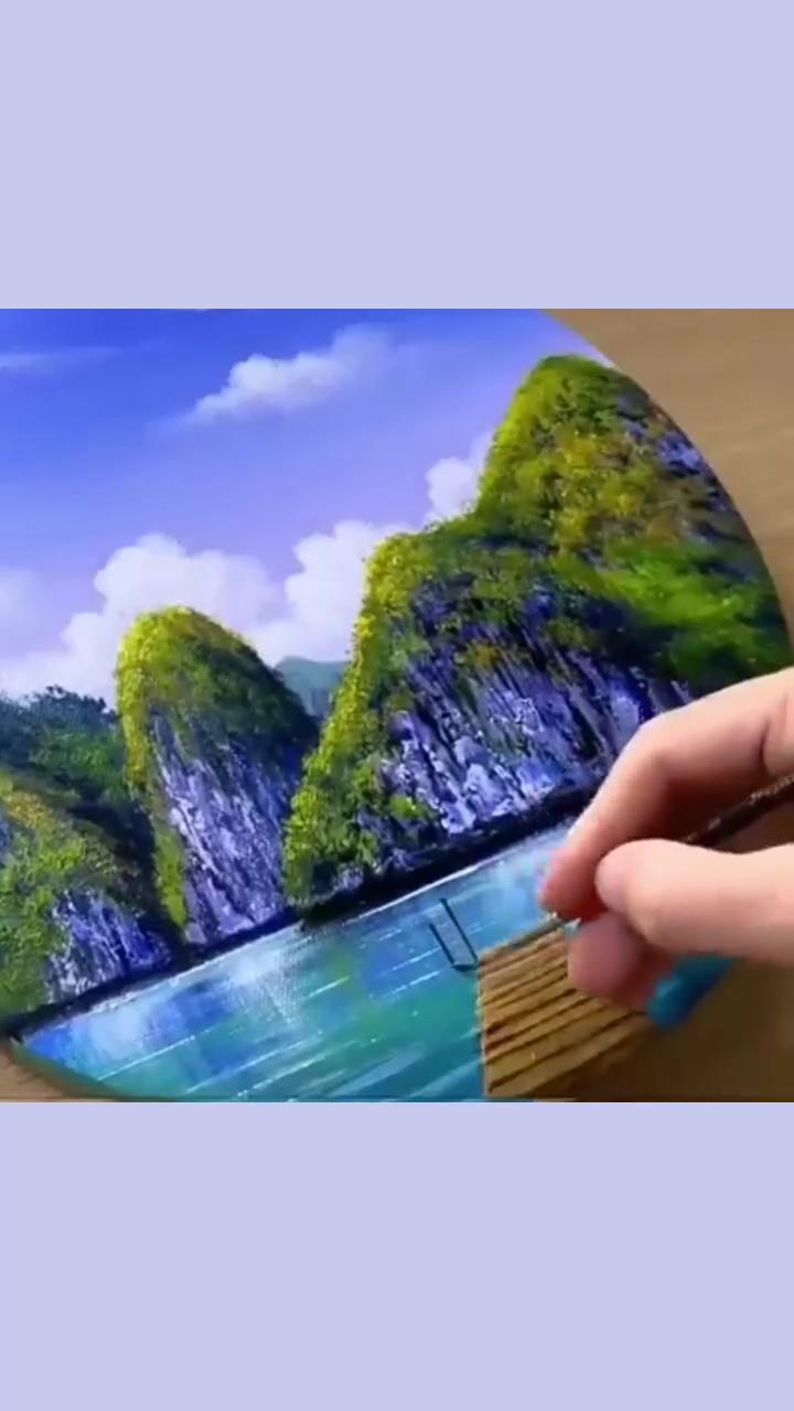 Simple acrylic mountain painting. credit"doesartwork"; how to draw beautiful scenery with artbeek acrylic
