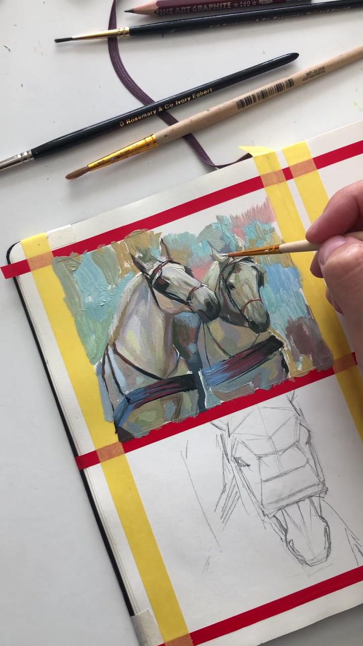 Sketching. horse portraits. oil painting | creating an oc -scrapbooking into neat sketchbook - made by ashfiire