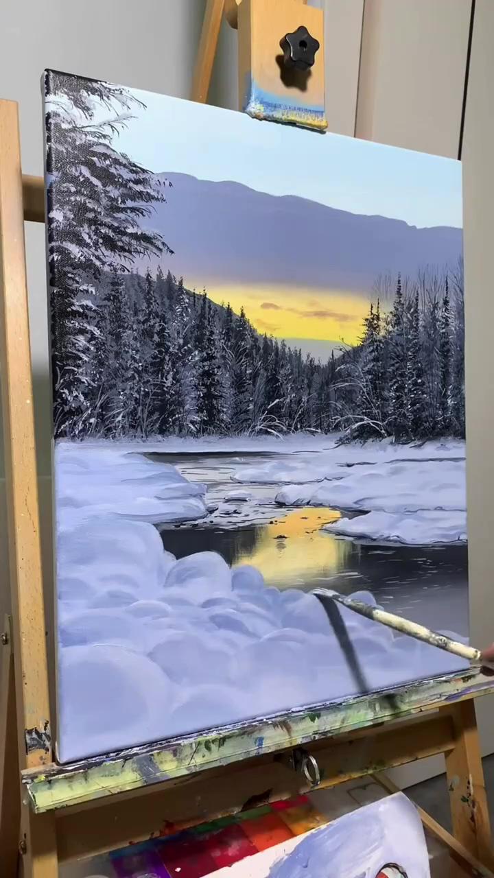 Snowscape; watercolor art landscape