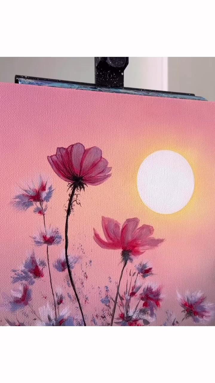 Summer flowers acrylic painting | pastel painting idea : dreamy daisy with acrylic