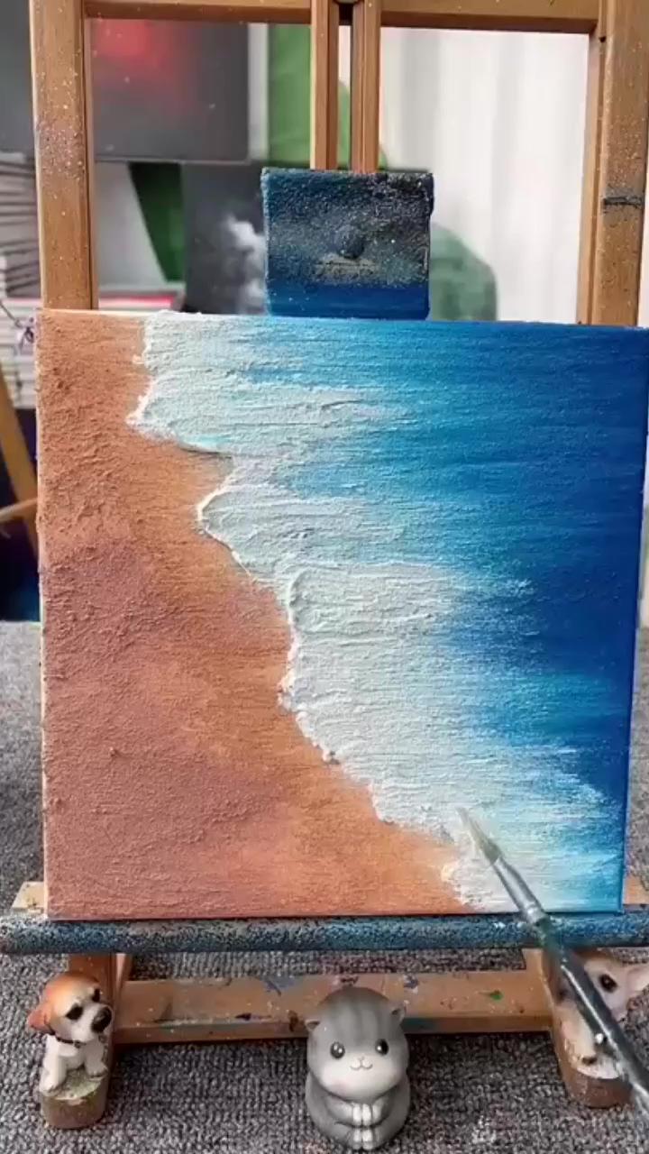 Textured sea beach canvas painting; great art