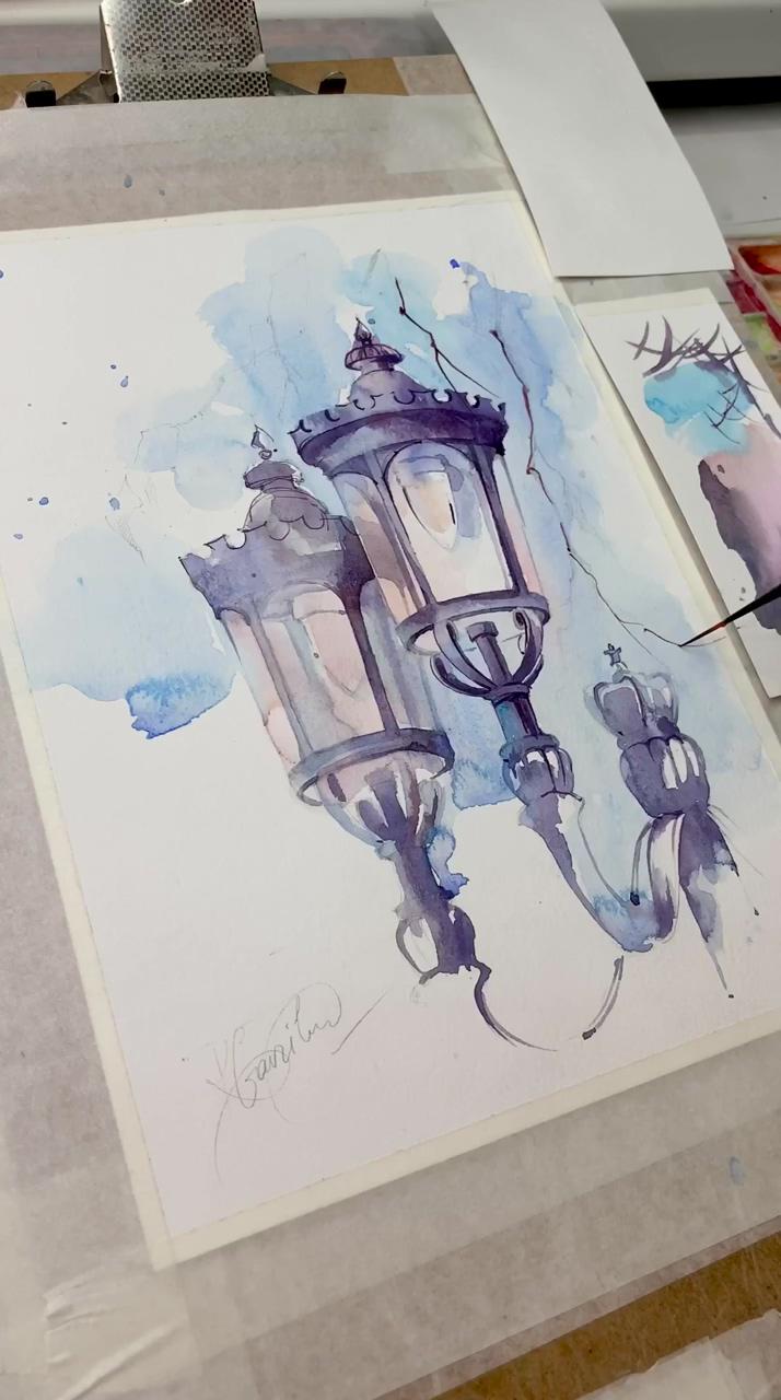 The original watercolor drawing the lanterns in london city, etsy; watercolor paintings tutorials