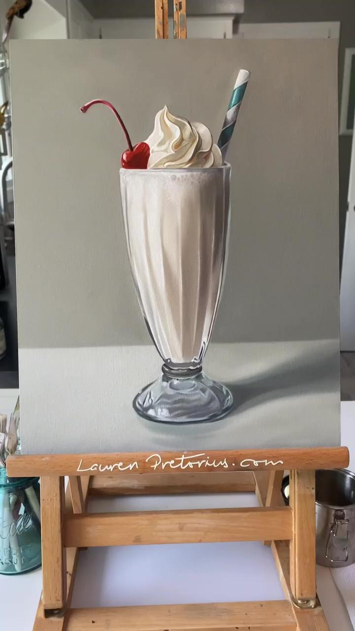 Vanilla milkshake, oil painting demo; orange juice realistic painting 