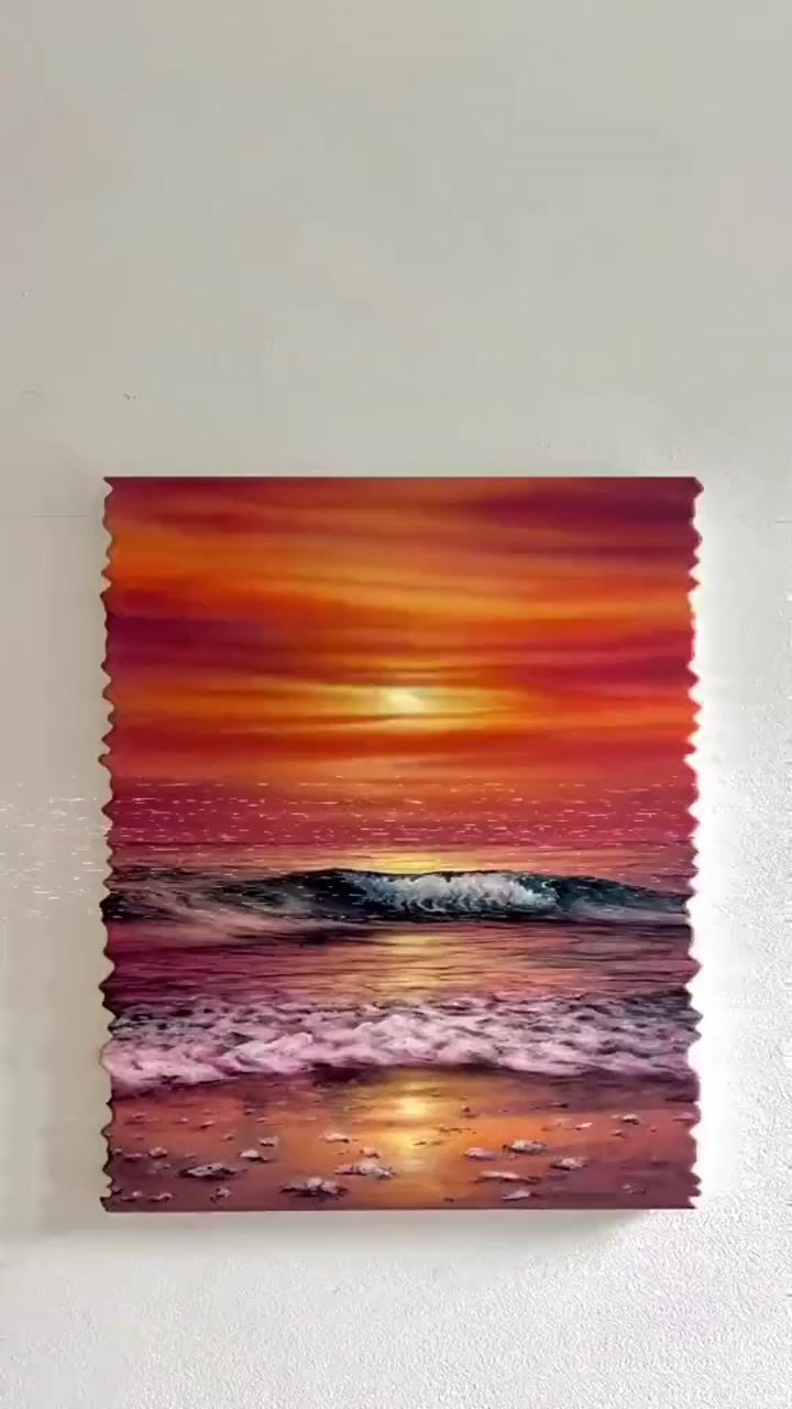 Varnishing sunset beach acrylic painting | i will design a traditional watercolour illustration