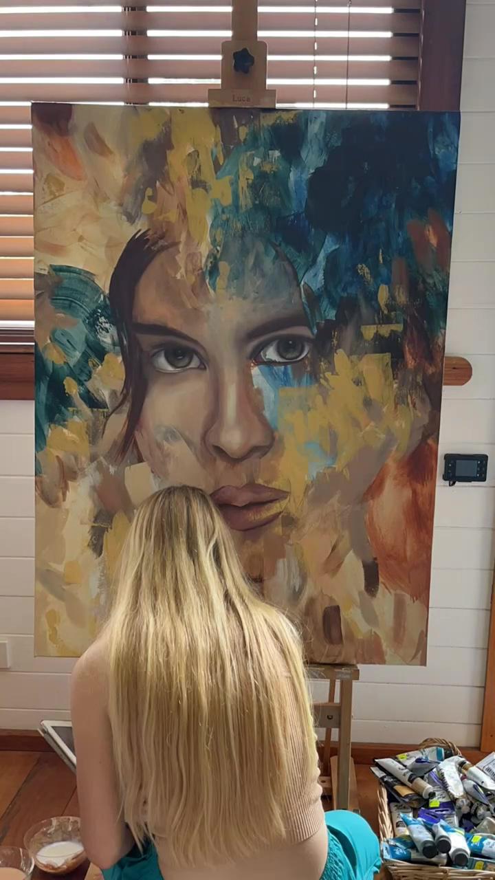 Watch me paint; abstract portrait painting