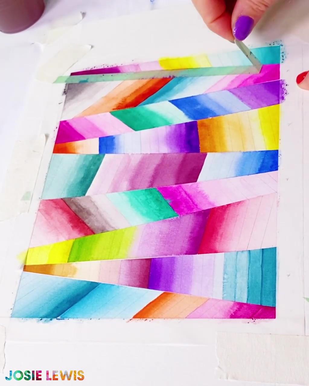 Watercolor freestyle with paper tape borders | watercolor paintings for beginners