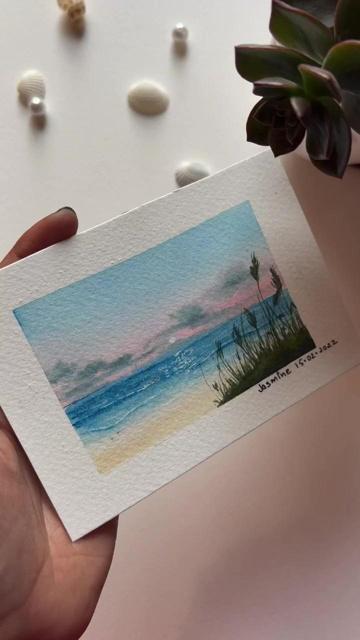 Watercolor seascape painting; hanako-kun glass painting