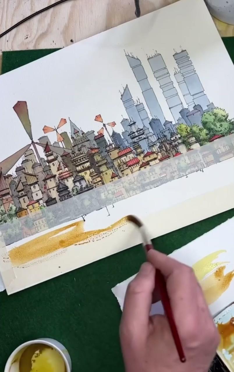 Watercolor town | art painting gallery