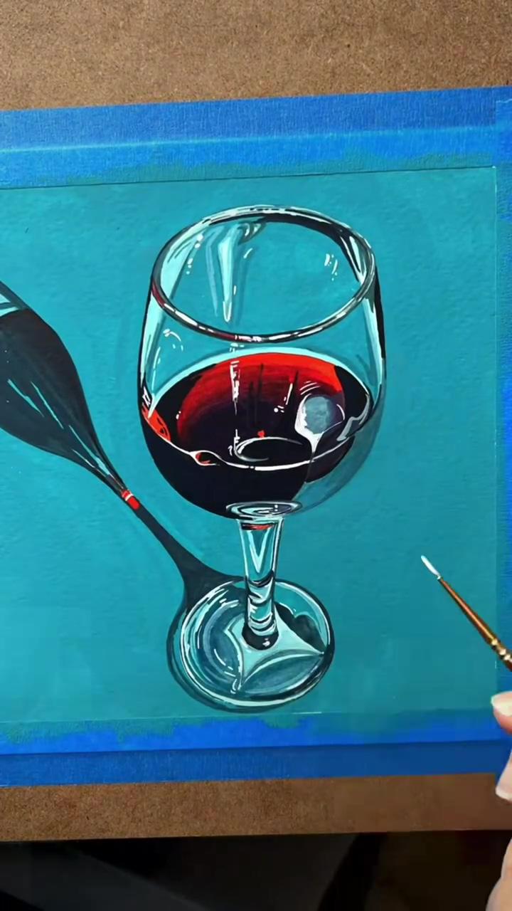 Wine glass gouache painting process kate jarvik birch; aesthetic golden hour rose acrylic painting illustrationsandviews
