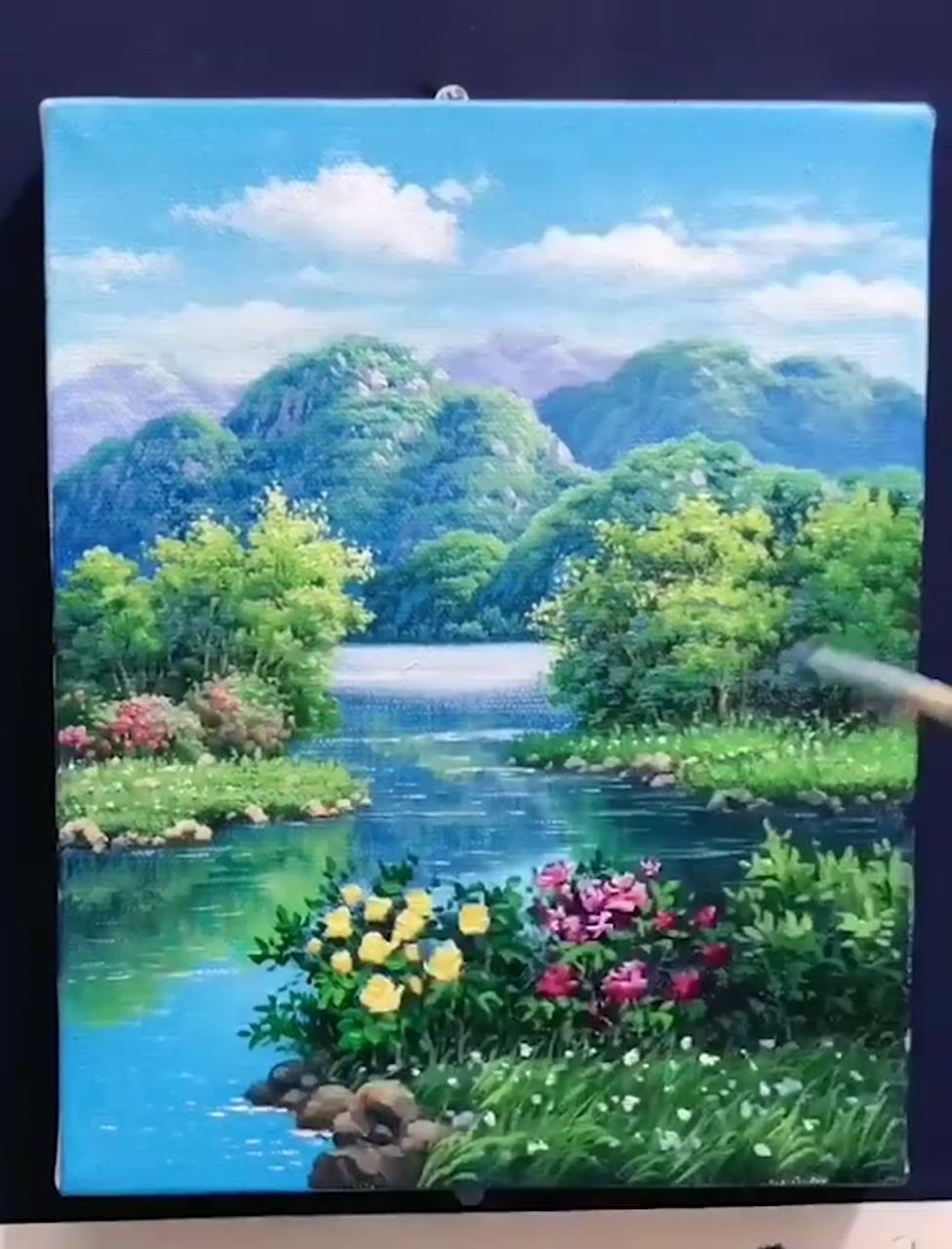 Wow. what a beautiful calm lake landscape | landscape painting tutorial
