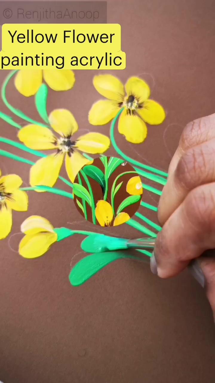 Yellow flower painting acrylic by renjitha anoop; how to paint leaves acrylic painting 