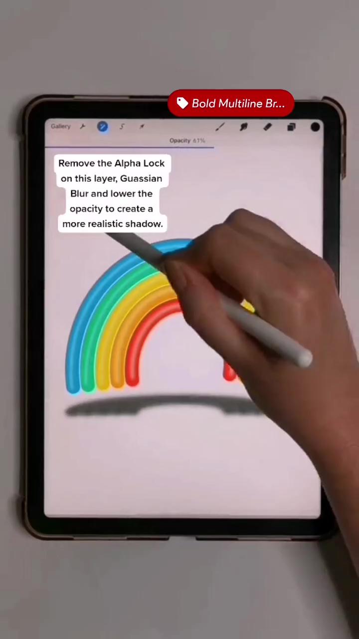 3d rainbow tutorial, procreate tutorial, multiline brushes, rainbow palette, digital art; how to make an apple pencil