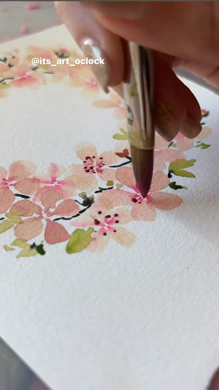 Cherry blossom wreath in art philosophy watercolors; wait to see the dried painting