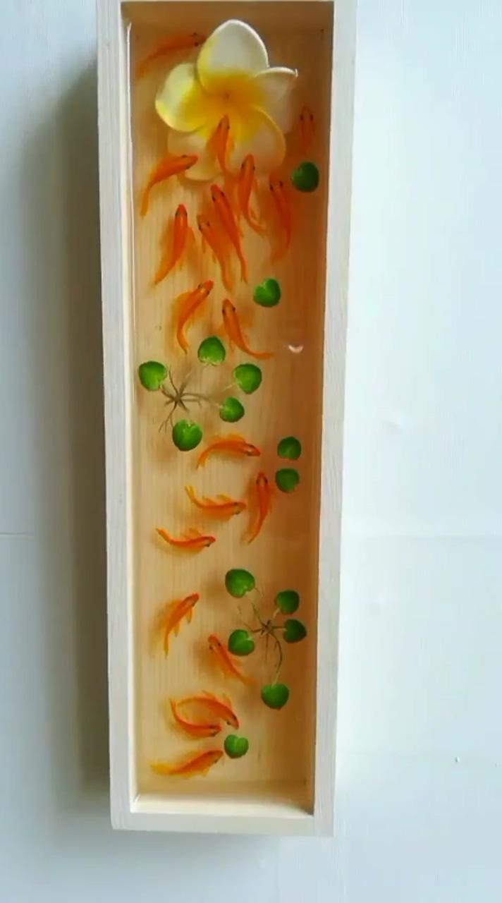 Creating mini red koi fish resin art - showcase of stunning wood box painting process; resin painting