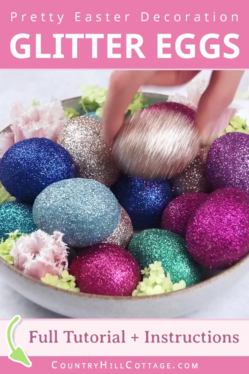 Diy glitter easter eggs, easy easter craft + decorating tutorial, great for home decor + wreaths; modern easter egg