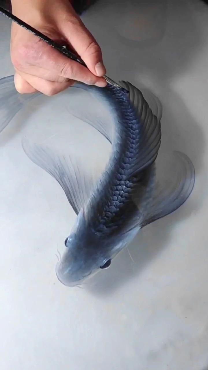 Drawing a black koi, epoxy resin 3d painting | 3d resin painting