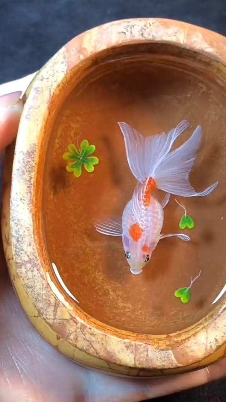 Drawing a goldfish, epoxy resin craft | 3d arts