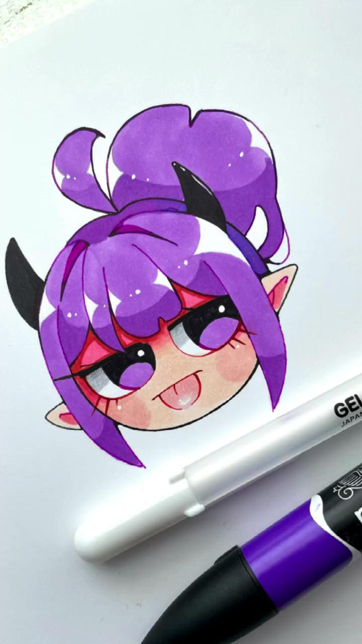 Drawing purple demon girl; using ohuhu lining pens the draw