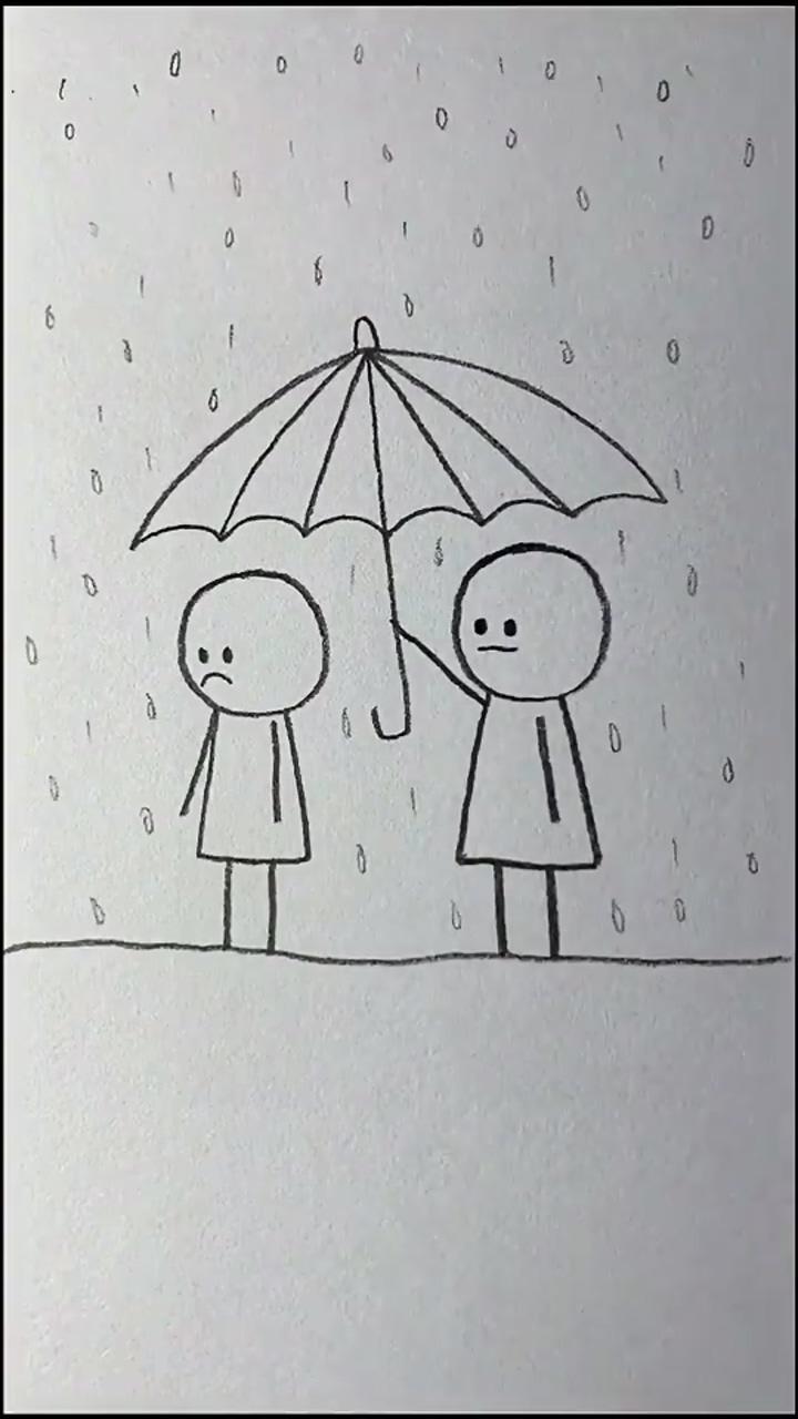 Drawing, sketching couple with umbrella | doodle art