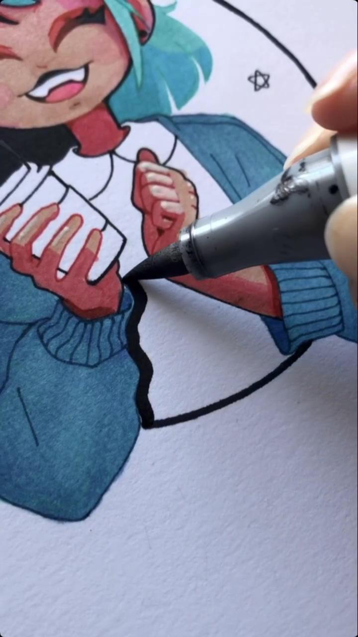 Drawing with steadtler fineliners and copic markers; drawing with copic markers