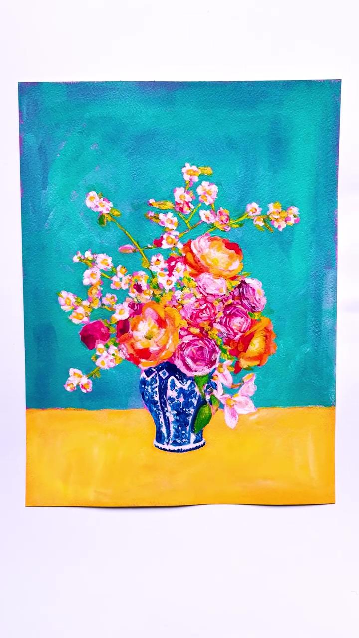 Flower bouquet acrylic painting; a quick work in progress peek-wild flowers