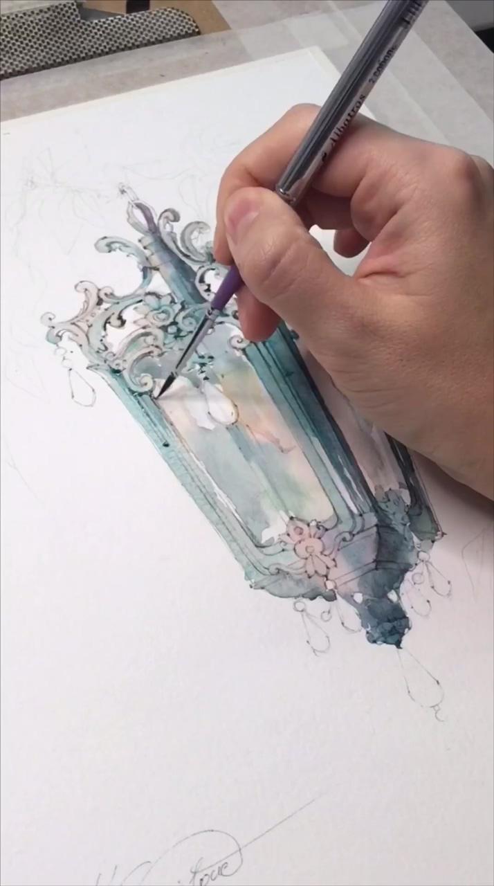 Full drawing watercolour video tutorial, the lantern, 2019; watercolor pencil art