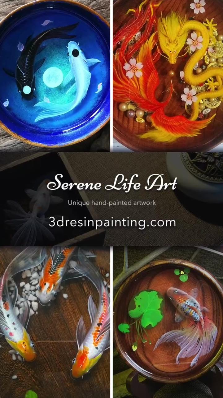 Handmade goldfish resin painting | handmade turtle necklace acrylic painting on resin layers